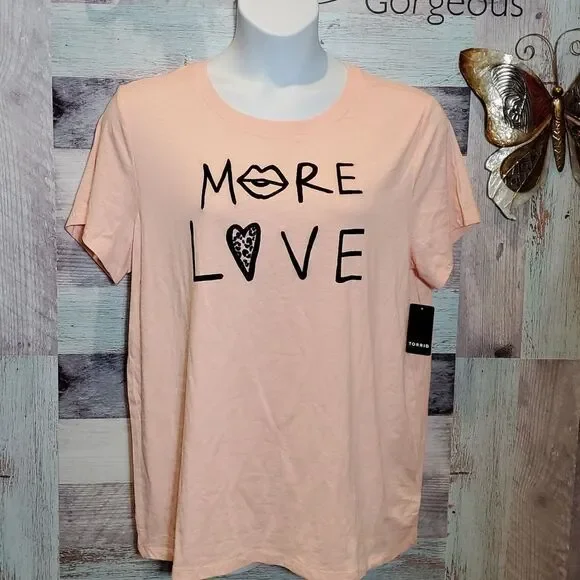 Torrid Sz 1X Soft Pink More Love Super Soft Slub Jersey Vintage Tee Plus New - Picture 1 of 7